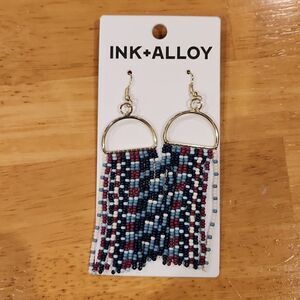 Ink & Alloy Handmade Artisan Dangling Earrings, Gold Hardware, Multicolor Beads
